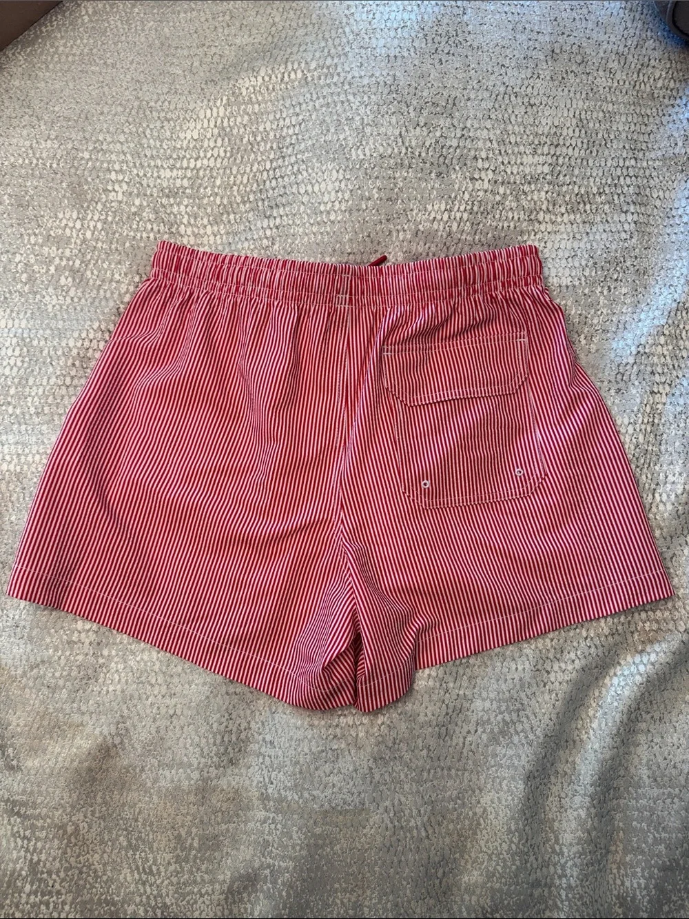 Abercrombie & Fitch Red and White Striped Pull-On Swim Trunk